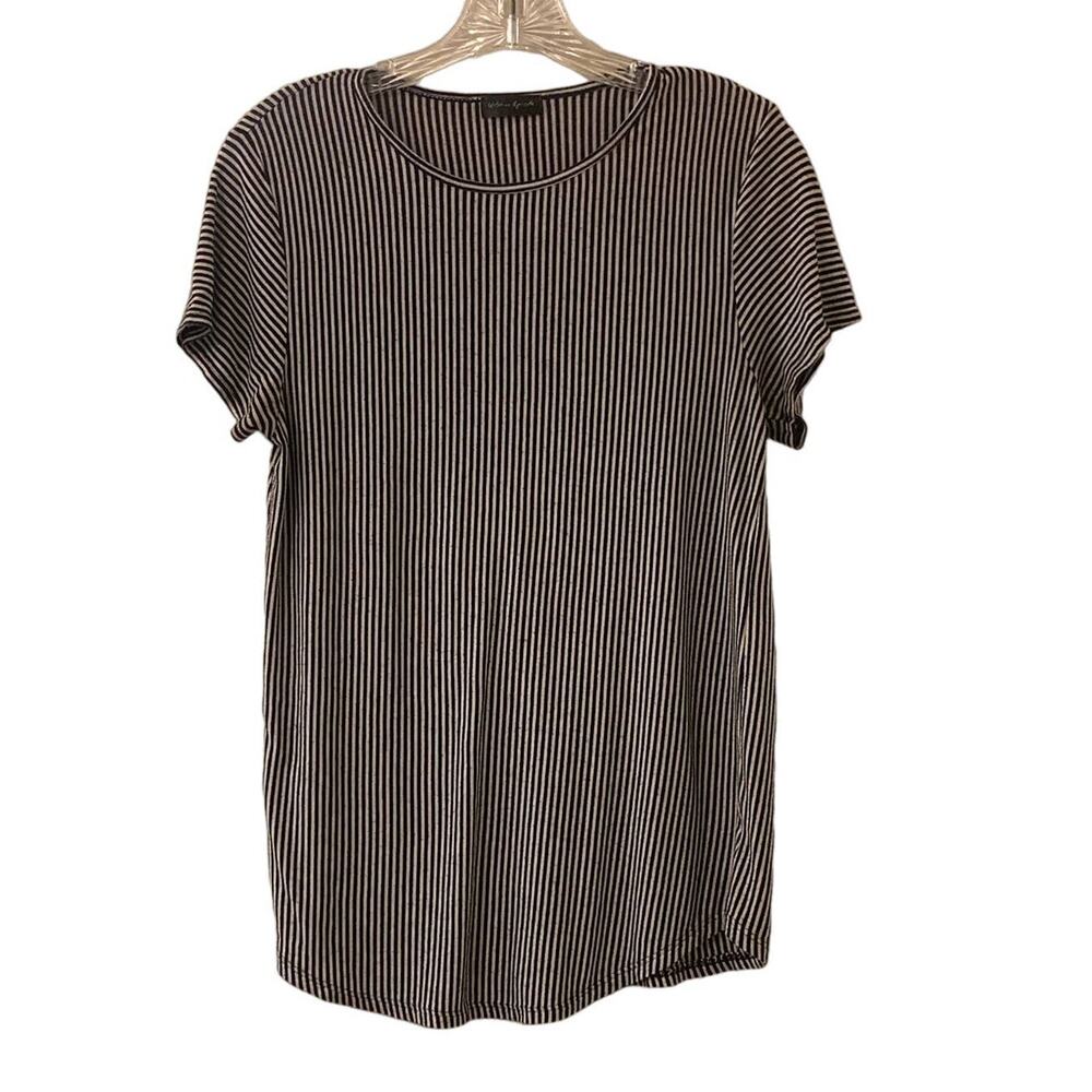 Urban Episode Women's Black and White Striped Short Sleeve Shirt, Size Medium